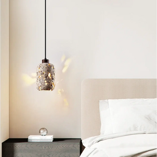 Designer travertine pendant lamp, modern stone warm LED ceiling light
