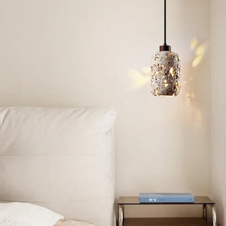 Contemporary travertine stone pendant light, warm LED ceiling hanging fixture