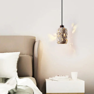 Travertine pendant light, modern stone LED warm hanging ceiling fixture