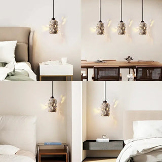Warm LED travertine pendant light, modern stone ceiling hanging fixture