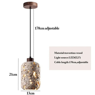 Suspension en travertin – Suspension moderne en pierre avec éclairage LED chaleureux