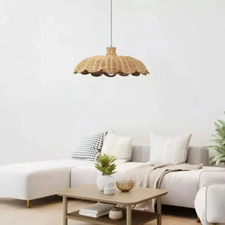 Bohemian woven rattan pendant lamp, braided natural fiber hanging ceiling light