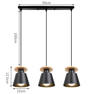 Nordic wooden three-light pendant light, adjustable kitchen island hanging ceiling lamp