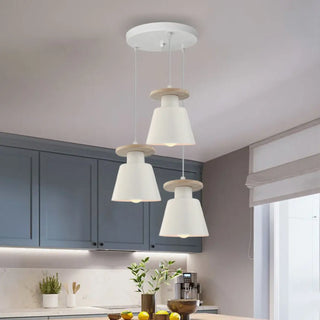 Adjustable Nordic wood three-light pendant ceiling fixture, kitchen island hanging lamp