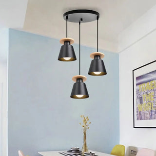 Three-light Nordic wood pendant ceiling lamp, adjustable kitchen island hanging light