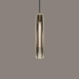 Glass tube pendant ceiling light close-up, modern elegant ambient hanging lamp