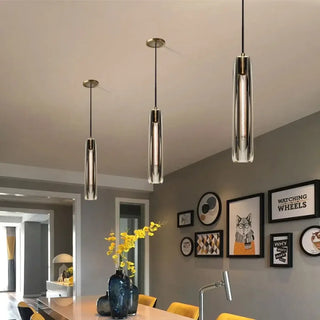 Modern tube pendant lamp with sculpted glass, elegant ambient ceiling hanging light
