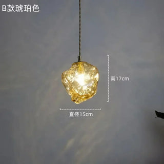 BORAH Amber Textured Glass and Wood Detail Ceiling Light – view 8