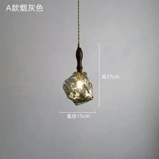 BORAH Amber Textured Glass and Wood Detail Ceiling Light – view 10