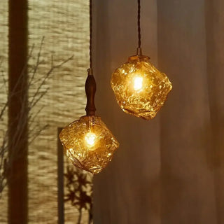 BORAH Amber Textured Glass and Wood Detail Ceiling Light – view 5