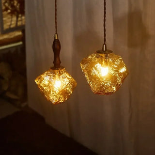 BORAH Amber Textured Glass and Wood Detail Ceiling Light – view 1