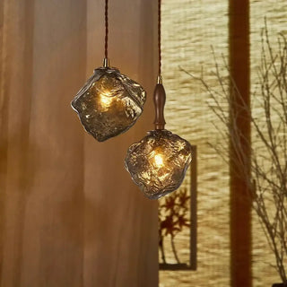 BORAH Amber Textured Glass and Wood Detail Ceiling Light – view 6
