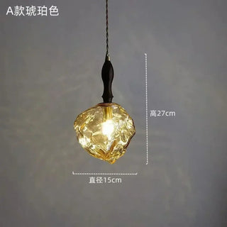BORAH Amber Textured Glass and Wood Detail Ceiling Light – view 11