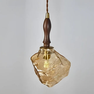 BORAH Amber Textured Glass and Wood Detail Ceiling Light – view 3