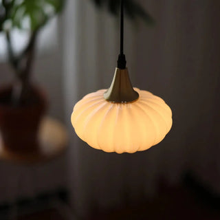 White opaline glass pendant lamp, vintage gilded metal ceiling hanging light