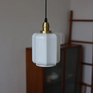 Designer vintage pendant lamp, opaline glass gilded metal ceiling hanging light