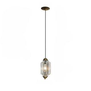 Vintage ribbed gold glass pendant lamp, elegant designer ceiling fixture