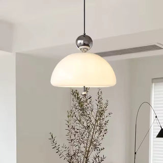 Half globe glass pendant lamp, white colored finish hanging ceiling light