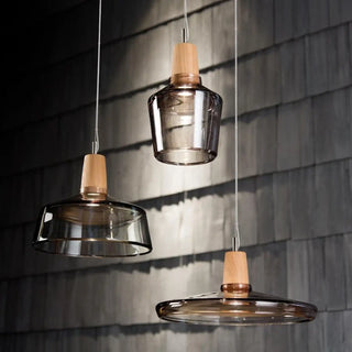 Wood effect glass pendant light, modern ceiling suspension hanging fixture
