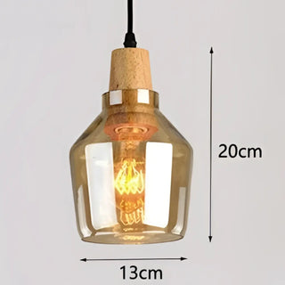 CORKINA Modern Smoked Glass and Wood Design Ceiling Light – view 6