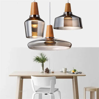 CORKINA Modern Smoked Glass and Wood Design Ceiling Light – view 2