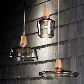CORKINA Modern Smoked Glass and Wood Design Ceiling Light – view 1