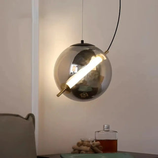 Modern spherical pendant lamp, smoked glass elegant interior hanging light
