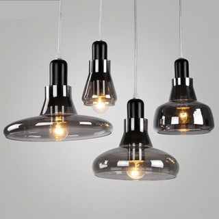 Smoked glass pendant light with soft diffused glow, modern hanging ceiling fixture