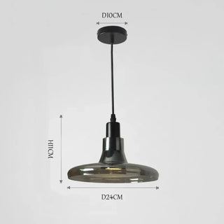 Smoked glass hanging pendant lamp close-up, modern designer ceiling fixture