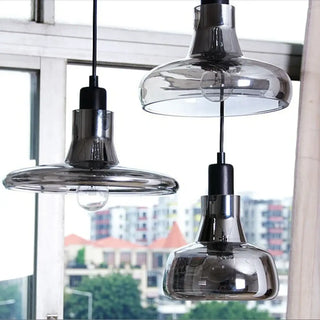 Smoked glass pendant ceiling fixture detail, modern soft diffused hanging lamp