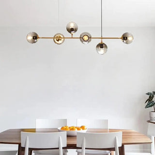 Modern glass pendant light in dining room, contemporary hanging ceiling lamp
