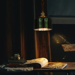 FACETE Dark Green Copper and Wood Ceiling Light – view 6
