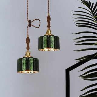 FACETE Dark Green Copper and Wood Ceiling Light – view 2