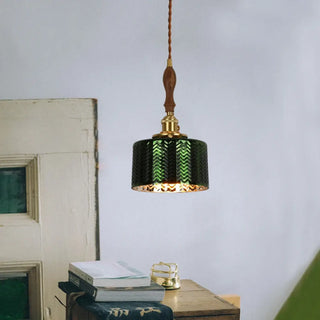 FACETE Dark Green Copper and Wood Ceiling Light – view 1