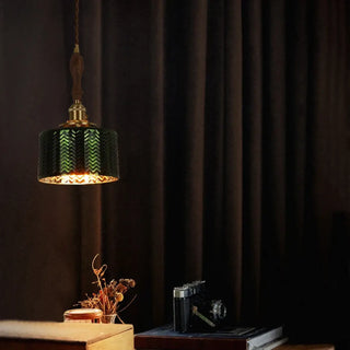 FACETE Dark Green Copper and Wood Ceiling Light – view 3