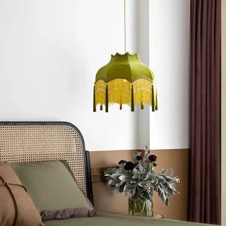 Retro green ceiling pendant with metal shade, industrial hanging lamp for dining area