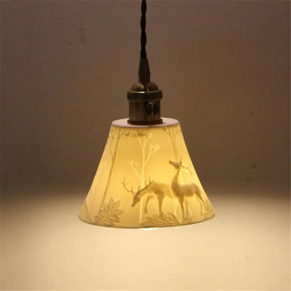 Rustic vintage pendant lamp, deer pattern shade hanging ceiling light