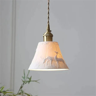Vintage pendant light, deer pattern lampshade rustic ceiling fixture