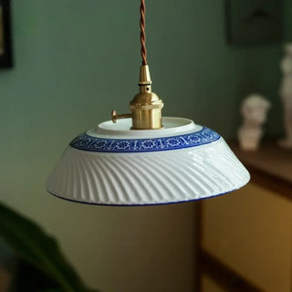 Blue detail vintage ceramic pendant, durable suspension ceiling lamp