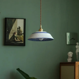 Ceramic pendant lamp, vintage blue detail design for suspension lighting