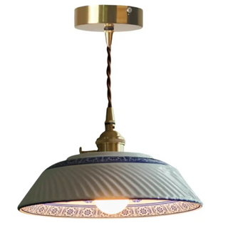 Vintage suspension pendant, ceramic blue detail lamp for kitchen or dining