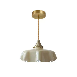 Handcrafted wavy ceramic hanging light in cream, artisan pendant lamp for dining room