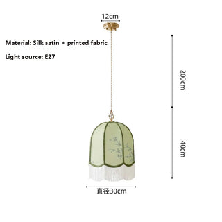 Retro floral fringe pendant light, bohemian vintage ceiling fixture for bedroom