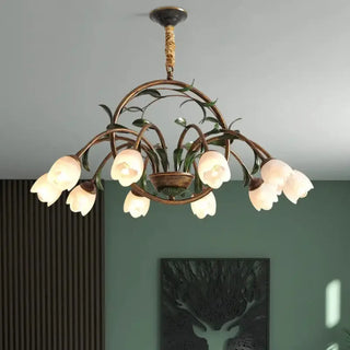 Living room vintage floral pendant light, elegant soft ambient ceiling fixture