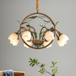 Elegant vintage pendant lamp, floral design living room soft ambient ceiling light