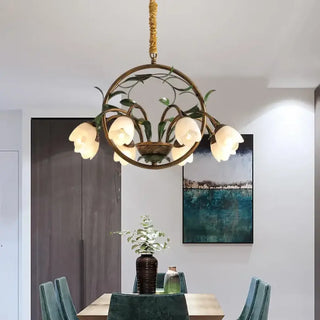 Vintage pendant lamp with floral design, elegant living room ceiling hanging light