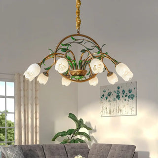 Elegant floral vintage pendant light, living room soft ambient ceiling fixture