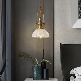 LUXO Vintage Brass Gilded Striped Glass Ceiling Light – view 2