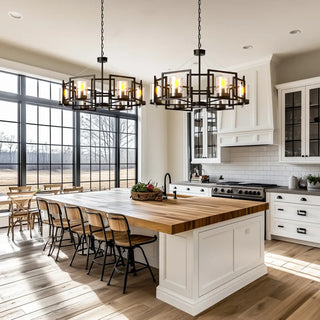 Industrial pendant lamp close-up with warm LED glow, retro hanging ceiling light