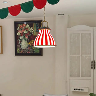 Retro striped pendant lamp in red, vintage-style hanging ceiling fixture for kitchen